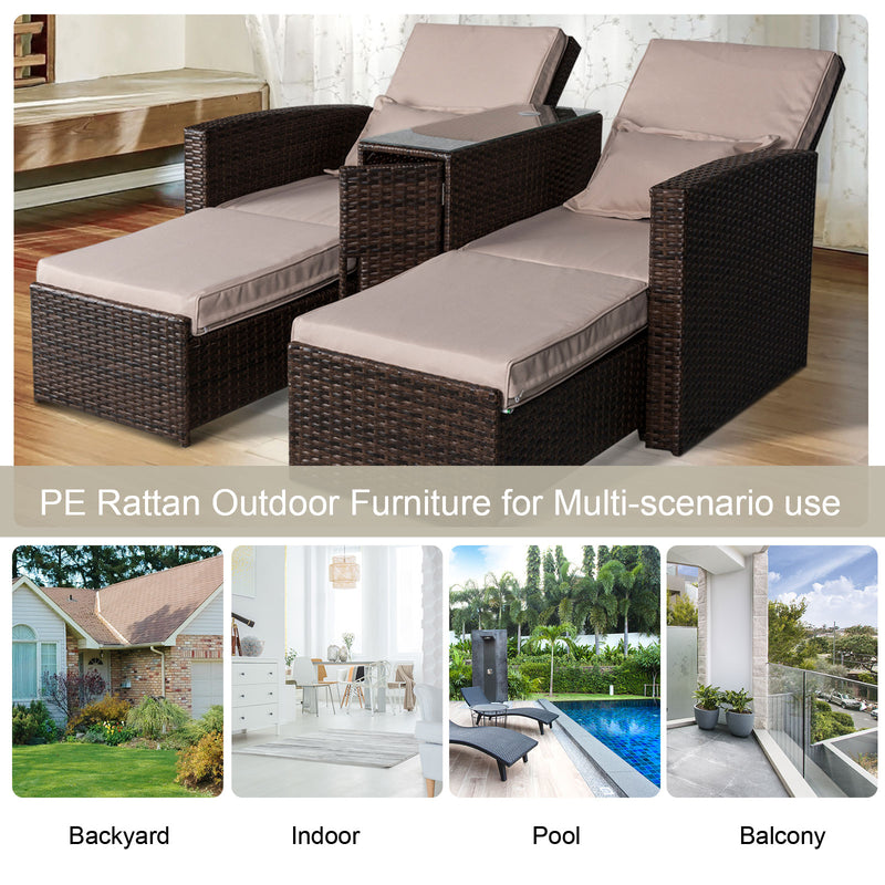 Outsunny Rattan Double Lounge - Brown