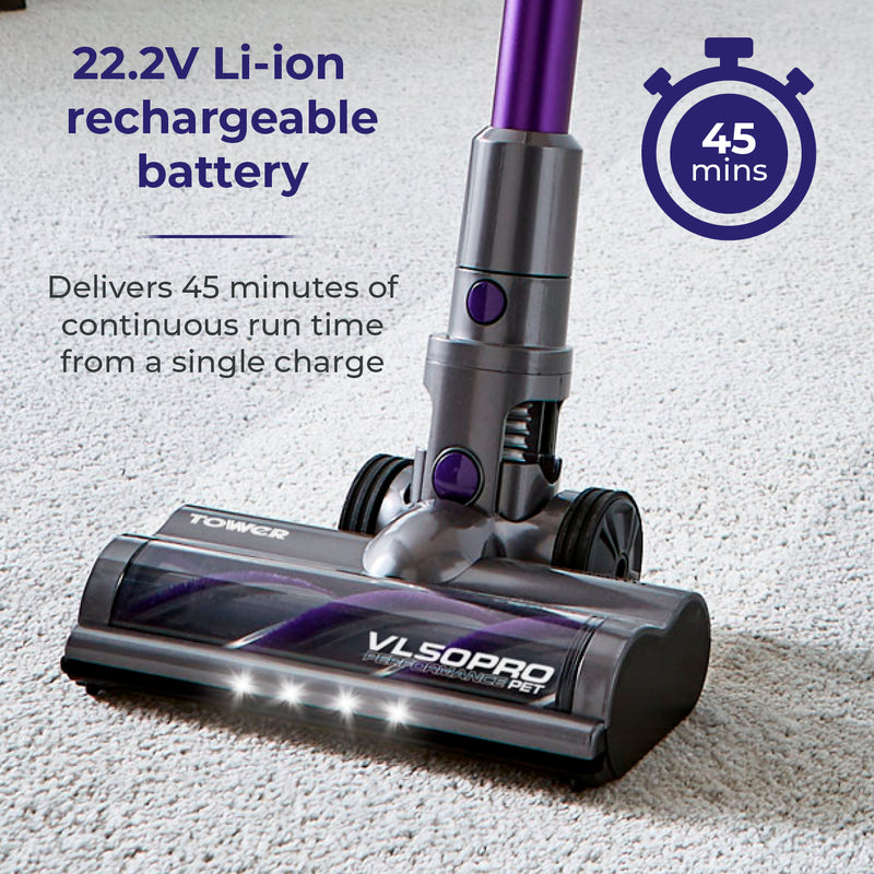 Tower VL50 Pro Performance Pet 22.2V Cordless 3-IN-1 Vacuum Cleaner Purple