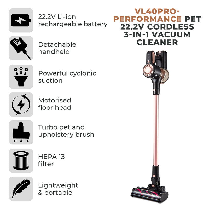 Tower VL40 Pro Pet 22.2V Cordless 3-IN-1 DC Vacuum Cleaner - Rose Gold