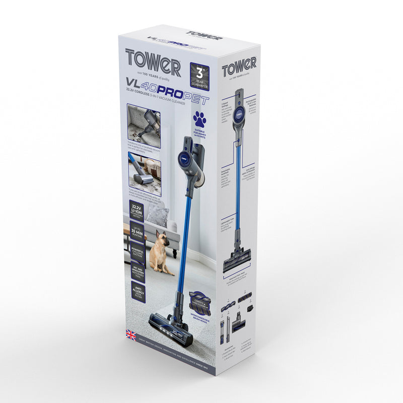 Tower VL40 Pro Pet 22.2V Cordless 3-IN-1 DC Vacuum Cleaner - Blue