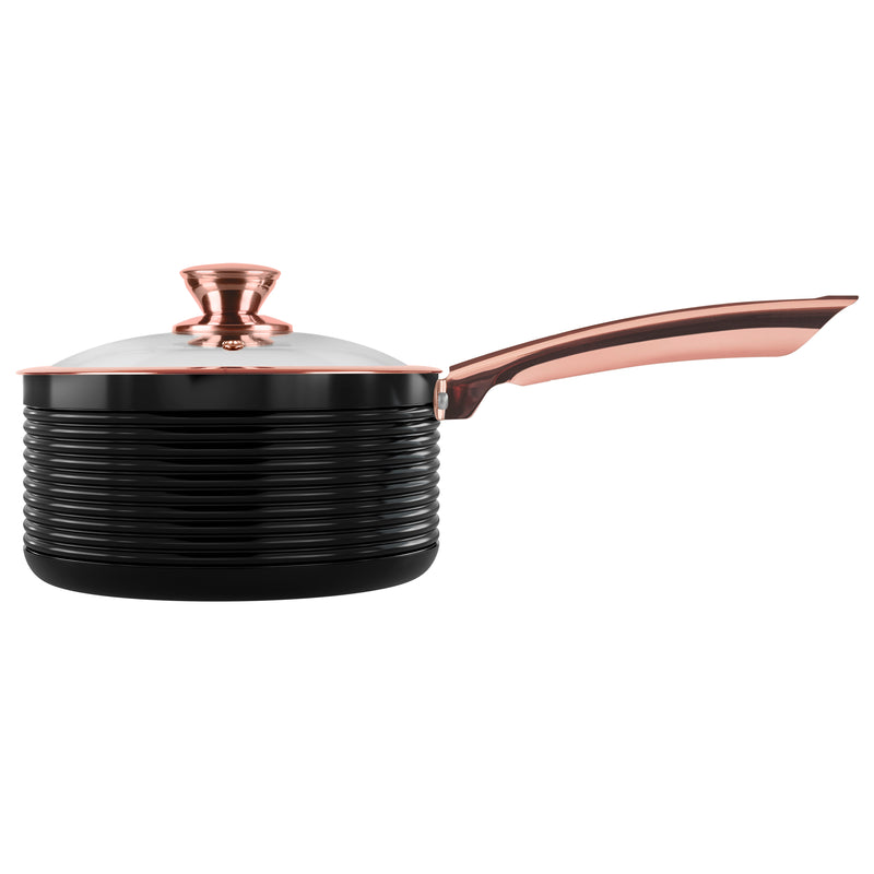 Tower Linear Rose Gold 3 Piece Saucepan Set - Black