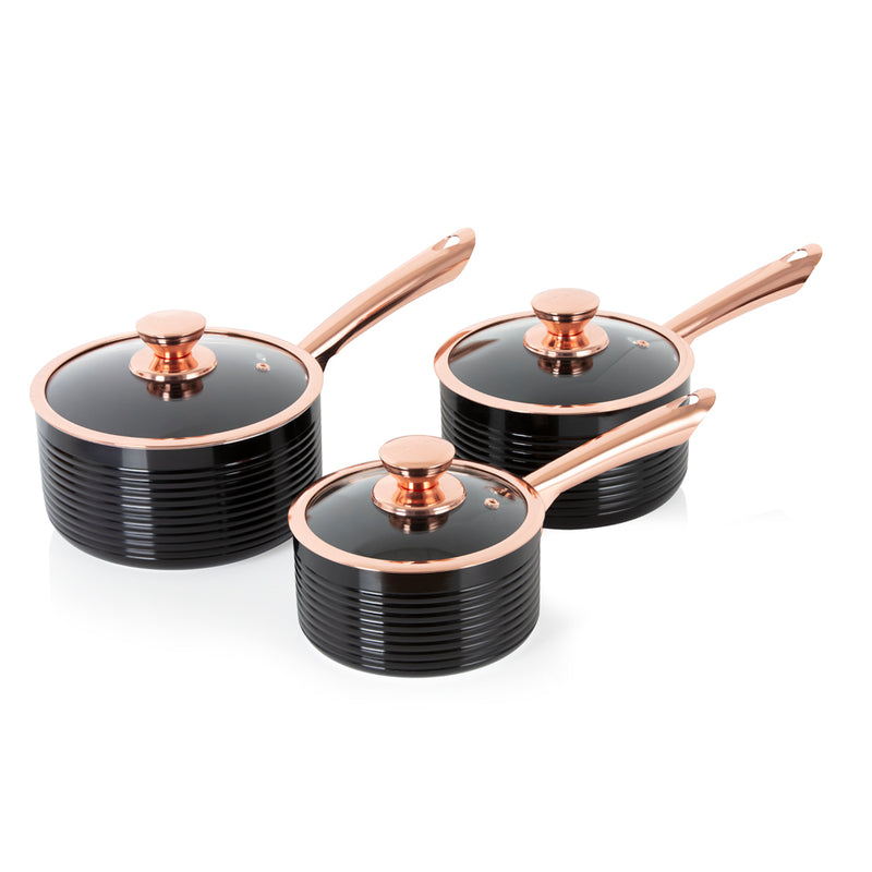 Tower Linear Rose Gold 3 Piece Saucepan Set - Black