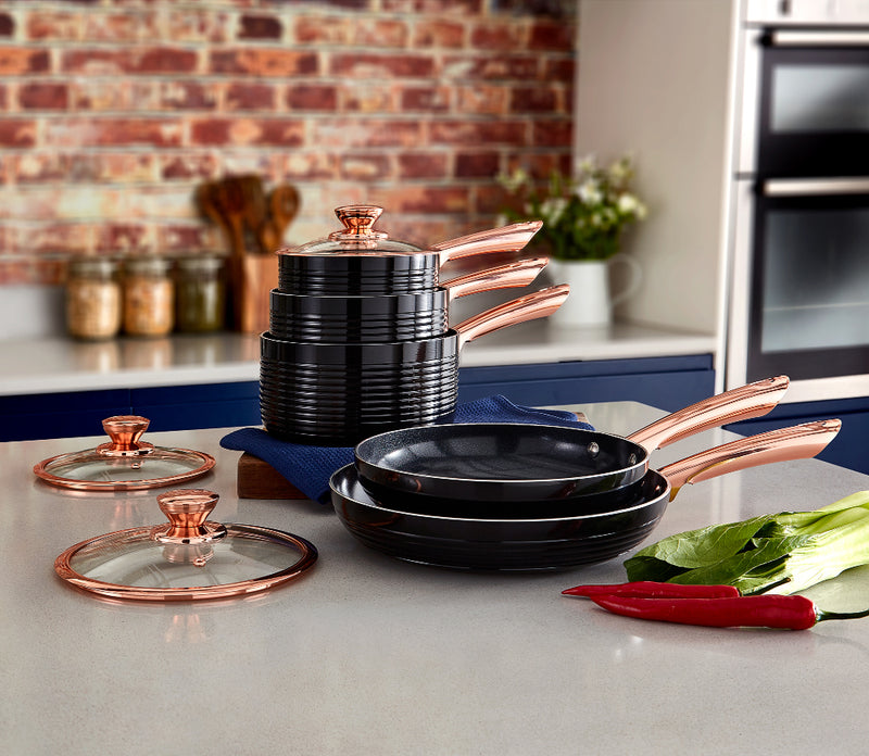 Tower Linear Rose Gold 5 Piece Pan Set - Black