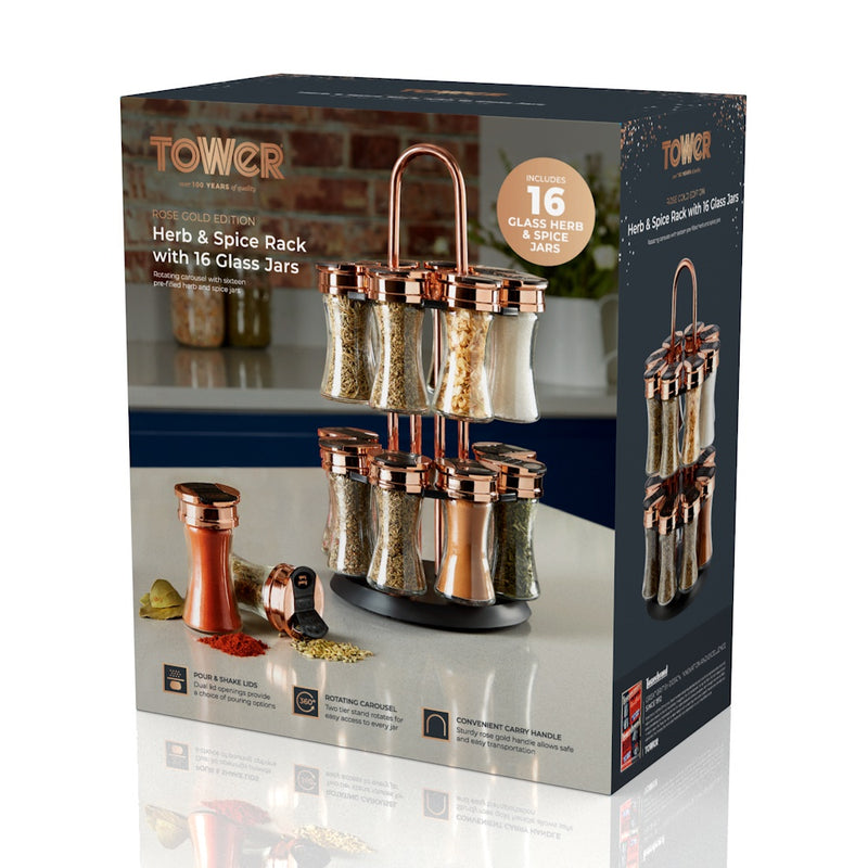 Tower Rotating Spice Rack 16 Jars with Spices