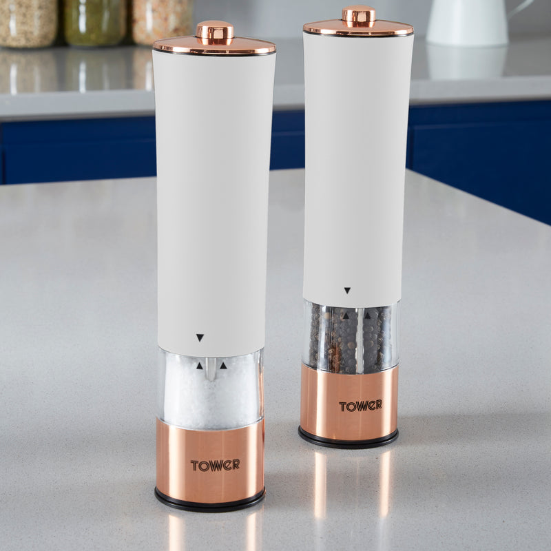 Tower Rose Gold Electric Salt and Pepper Mill -  White