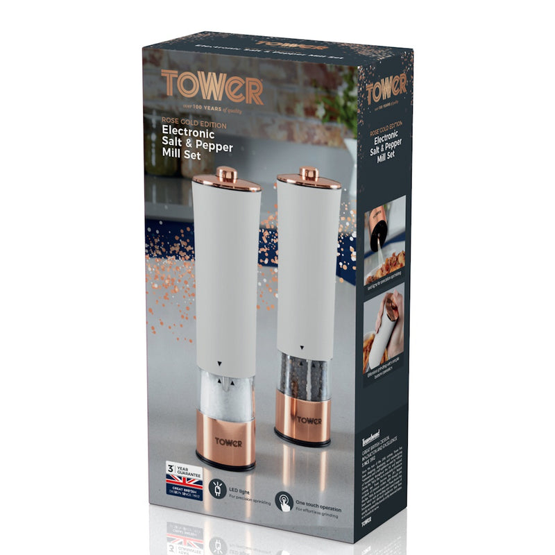 Tower Rose Gold Electric Salt and Pepper Mill -  White
