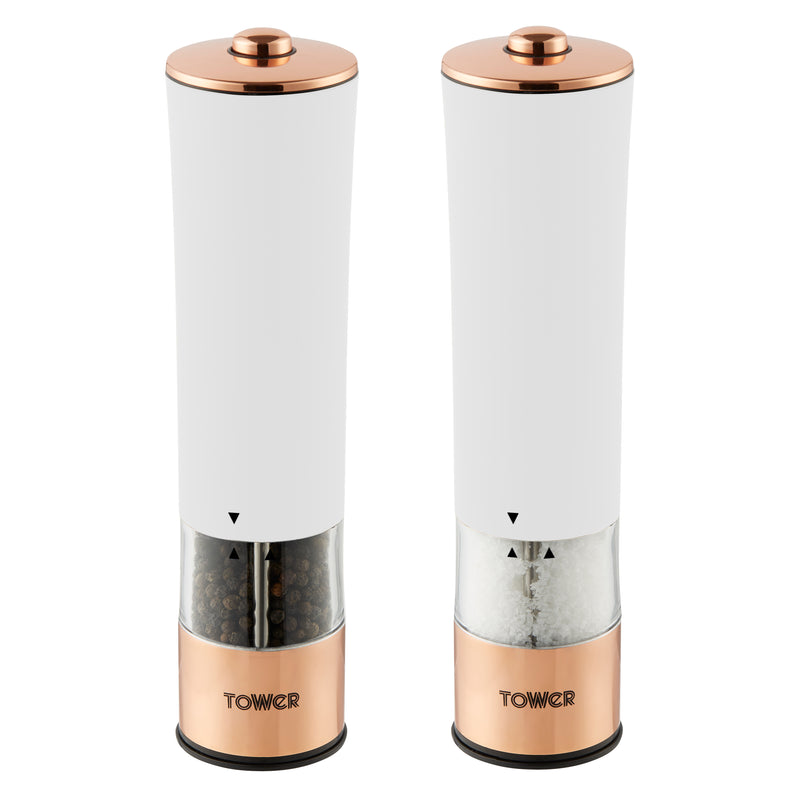 Tower Rose Gold Electric Salt and Pepper Mill -  White