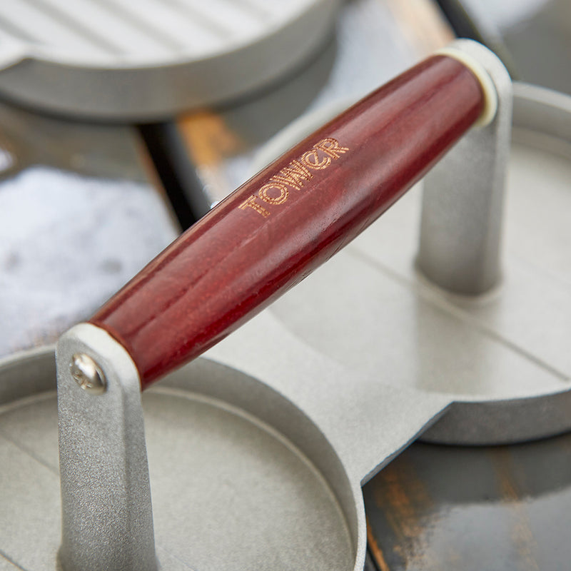 Tower BBQ Double Burger Press with Wood