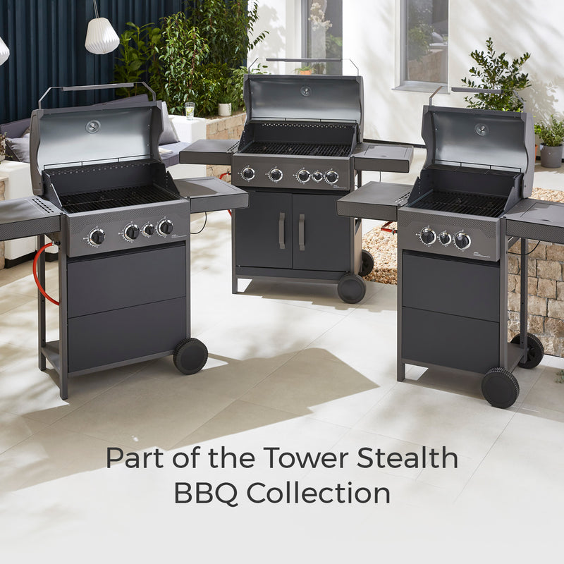 Tower Stealth 2000 Two Burner BBQ w/ Side Burner - Black