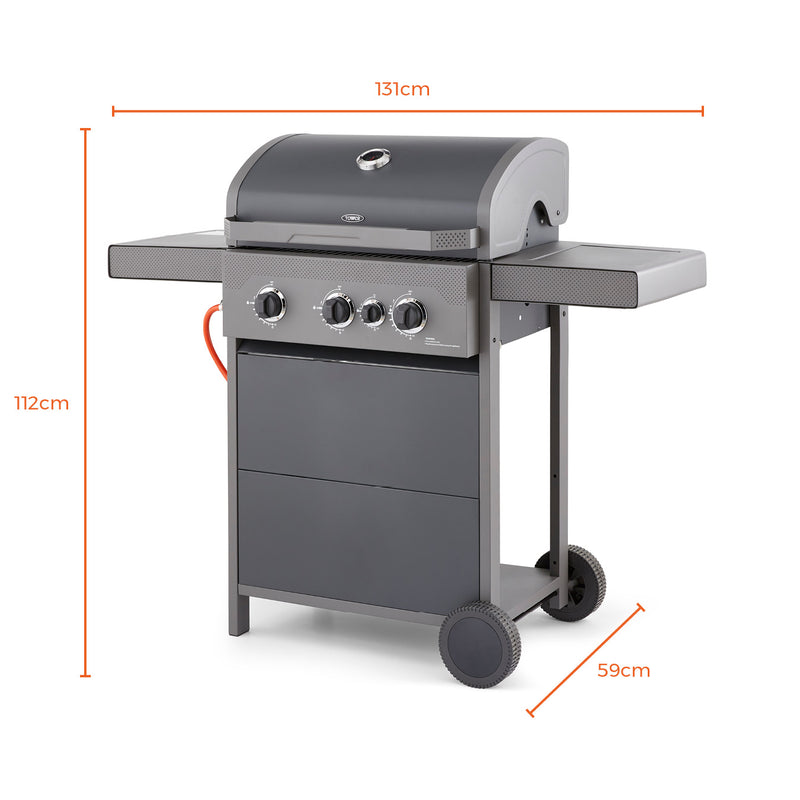 Tower Stealth 3000 Three Burner BBQ w/ Side Burner - Black