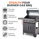 Tower Stealth 4000 Four Burner BBQ w/ Side Burner - Black
