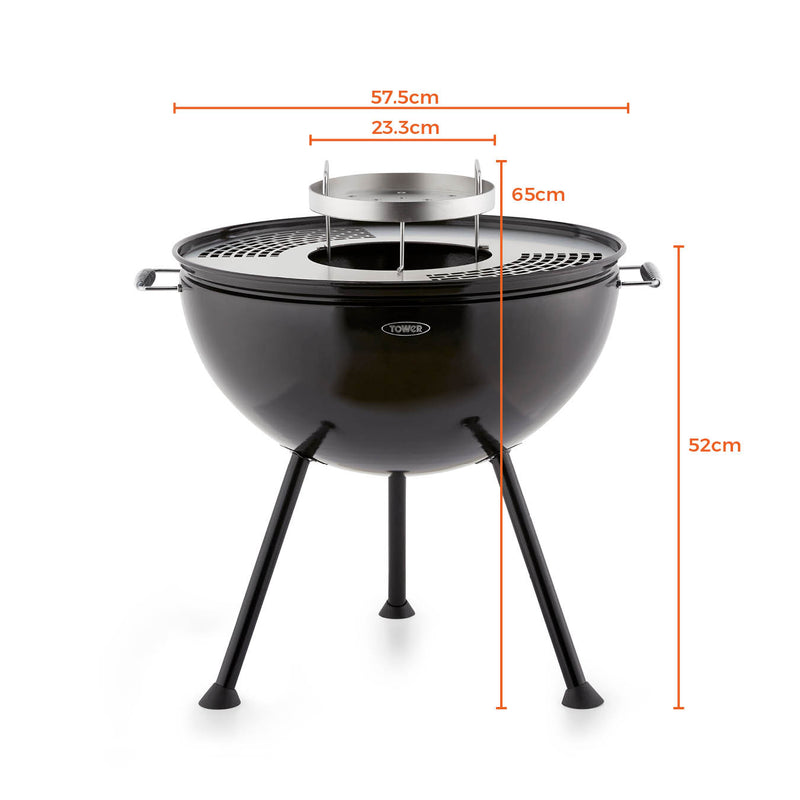 Tower Sphere BBQ Pit 'N' Grill - Black