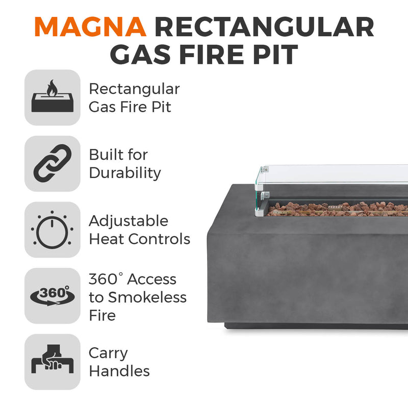 Tower Magna Rectangular Gas Fire Pit - Grey
