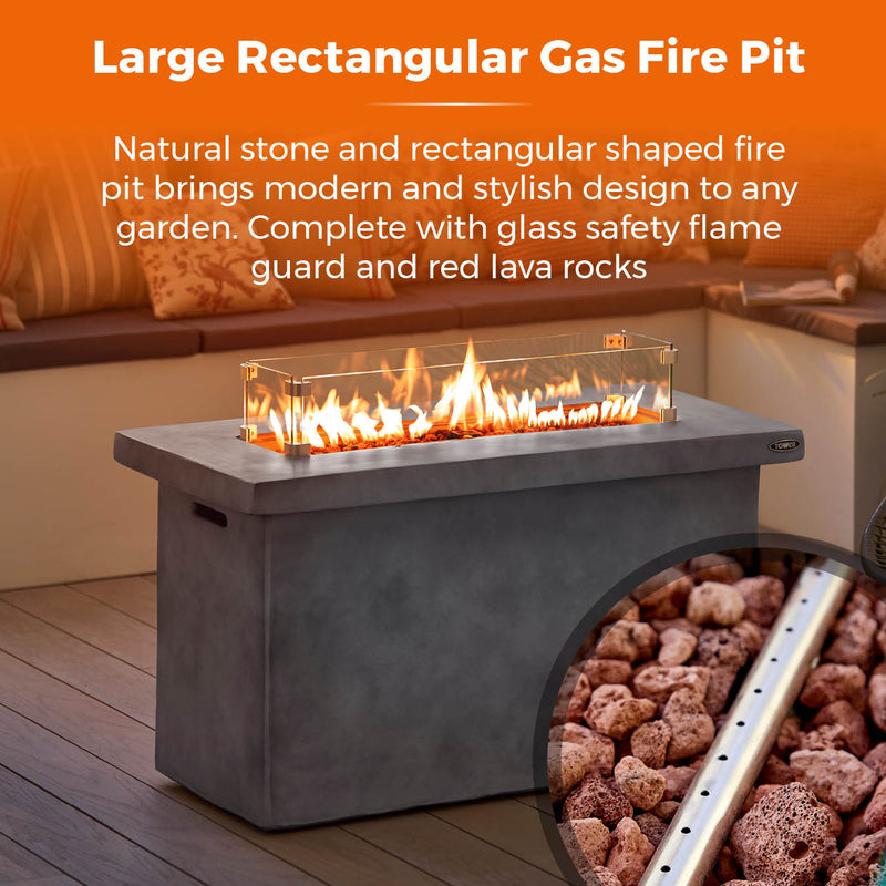 Tower Magna Rectangular Gas Fire Pit Tall - Grey