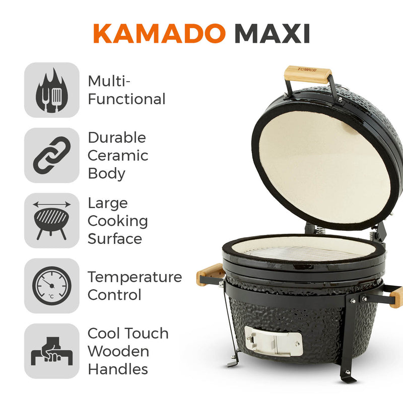Tower Kamado Maxi Ceramic Charcoal BBQ - Black