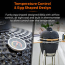 Tower Kamado XL Ceramic Charcoal BBQ with Collapsible Wooden Shelves - Black