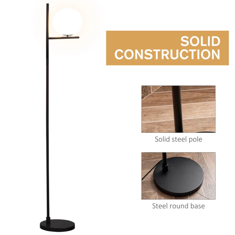 HOMCOM Modern Metal Floor Lamp with Sphere Light 159cm - Black