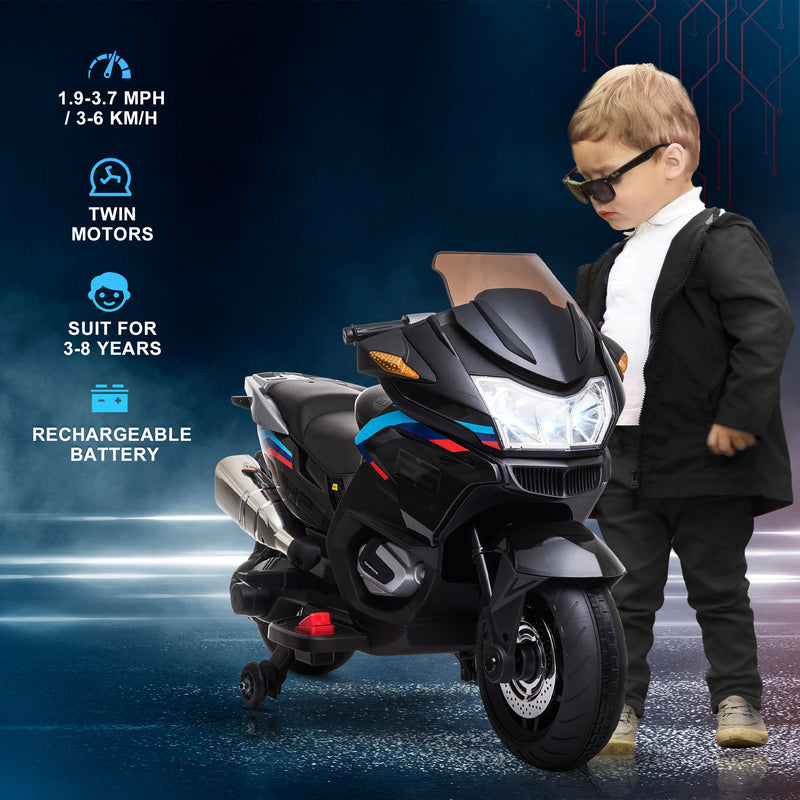 HOMCOM Kids Electric Ride On Motorcycle Bike with Training Wheels 12v - Black