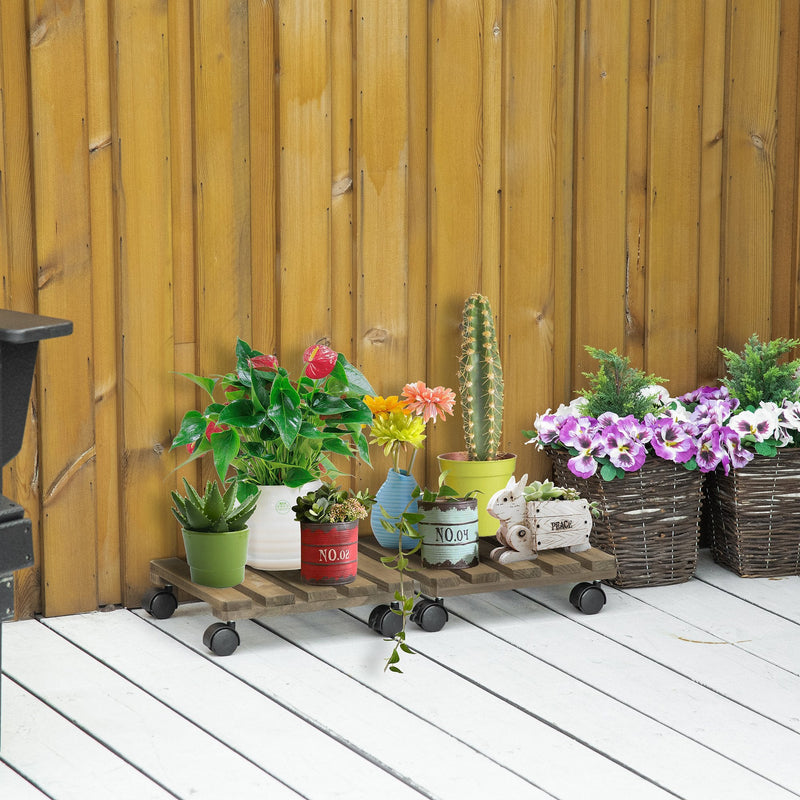 Outsunny 2 Pack Plant Stand with Wheels Mobile Flowerpot Holder for Indoor & Outdoor Use