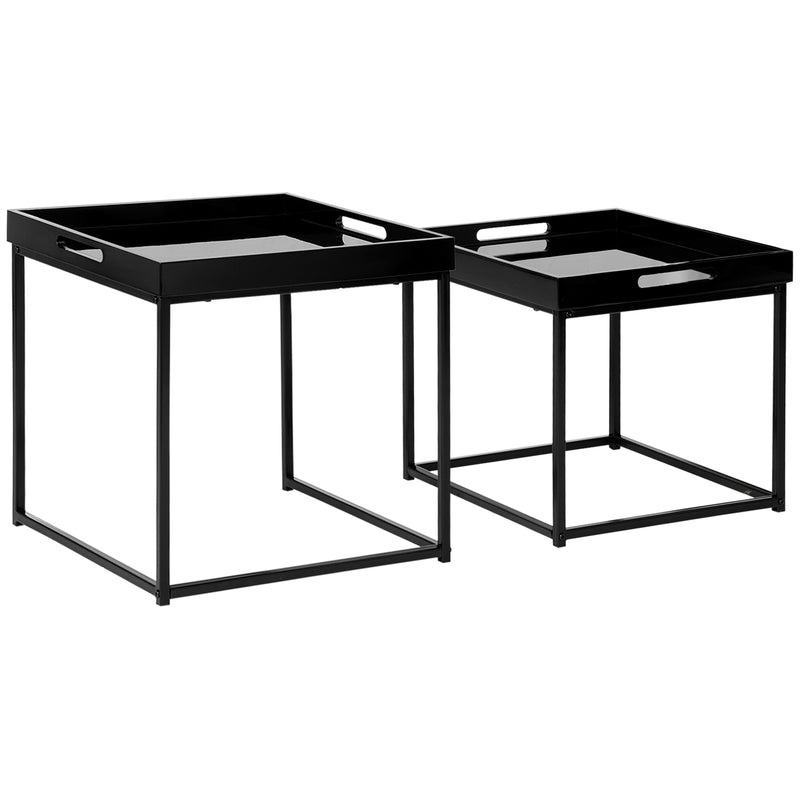 HOMCOM Coffee Table Set of 2 High Gloss Nest of Tables with Steel Frame, Black