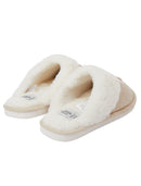 Tokyo Laundry Womens Rio Faux Suede Mule Slippers With Faux Fur Lining & Trim In Beige