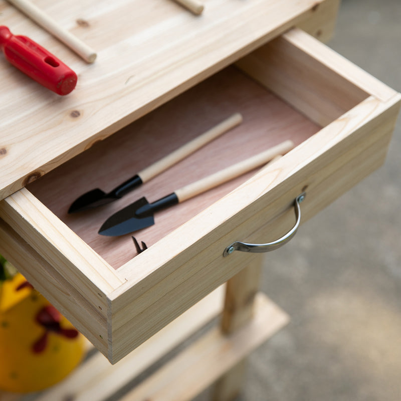 Outsunny Wooden Potting Bench Work Table with 2 Removable Wheels, Sink, Drawer & Large Storage Spaces, 92x45x119cm