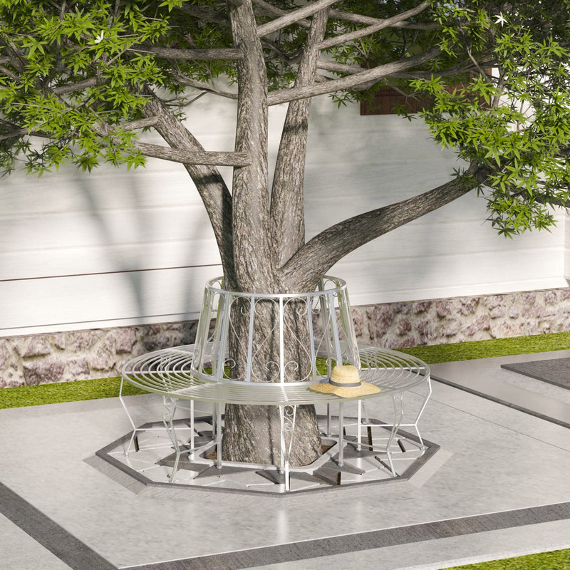 Outsunny Garden Tree Bench Seat - Silver