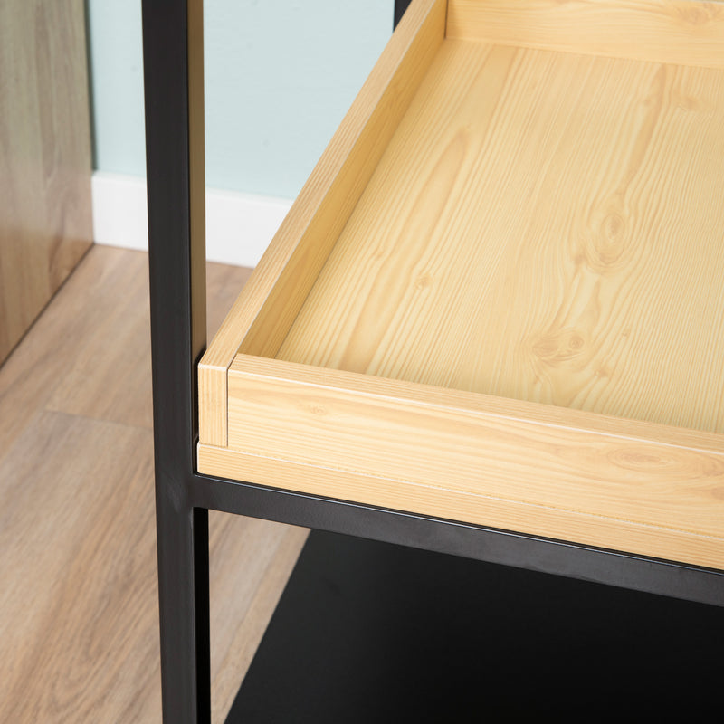 HOMCOM Industrial Side Table with 3-tier Storage Shelves for Living Room