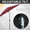 Outsunny 2.6M Patio Umbrella Parasol Sun Shade Garden Aluminium Wine Red