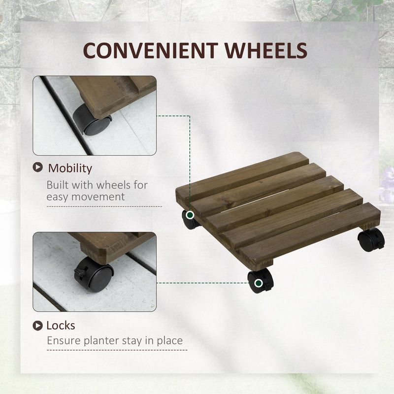 Outsunny 2 Pack Plant Stand with Wheels Mobile Flowerpot Holder for Indoor & Outdoor Use