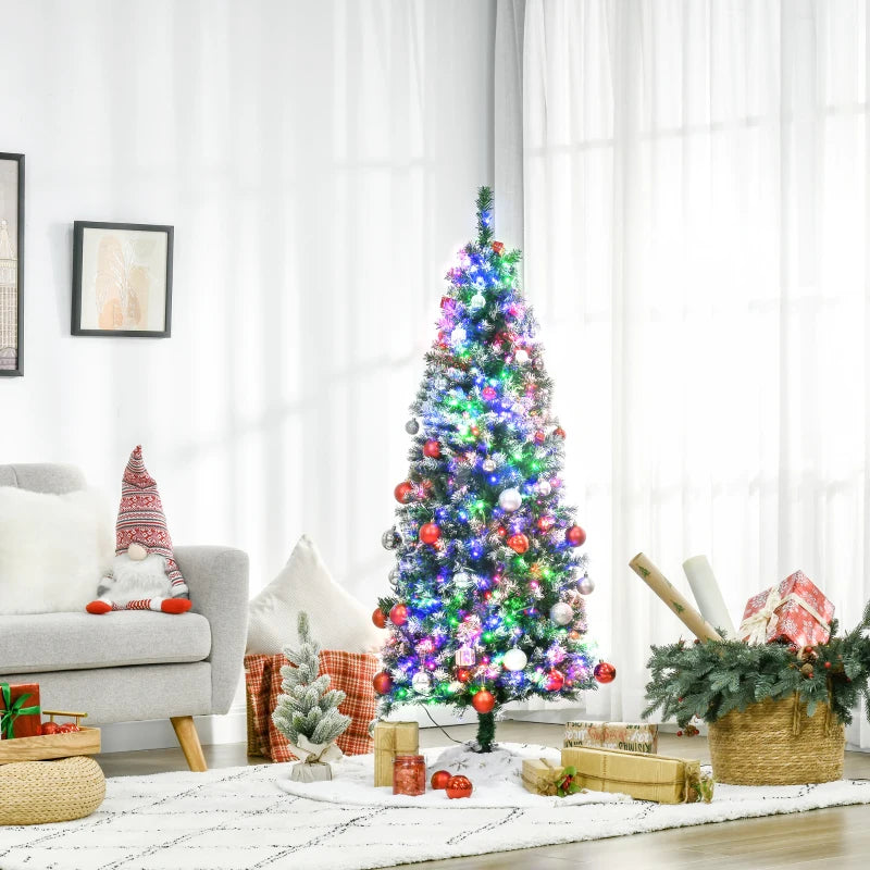 HOMCOM Christmas Tree Slim 5' with 250 Multi Coloured LED Lights