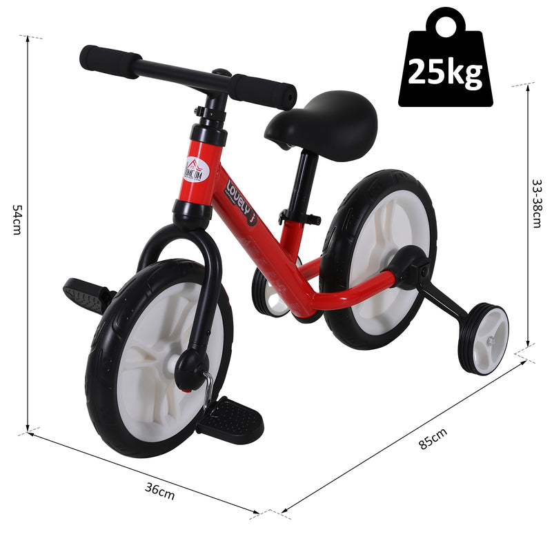 Toddler Balance Bike with Stabalisers - Red
