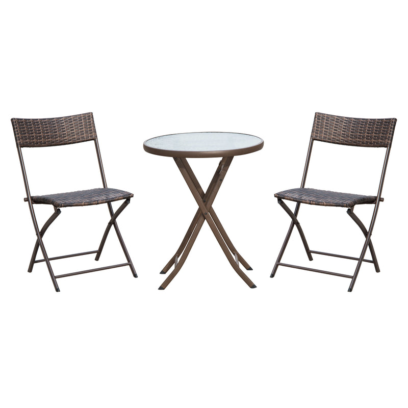 Outsunny 3PC Rattan Bistro Set Folding Rattan Chair Coffee Table Garden Outdoor