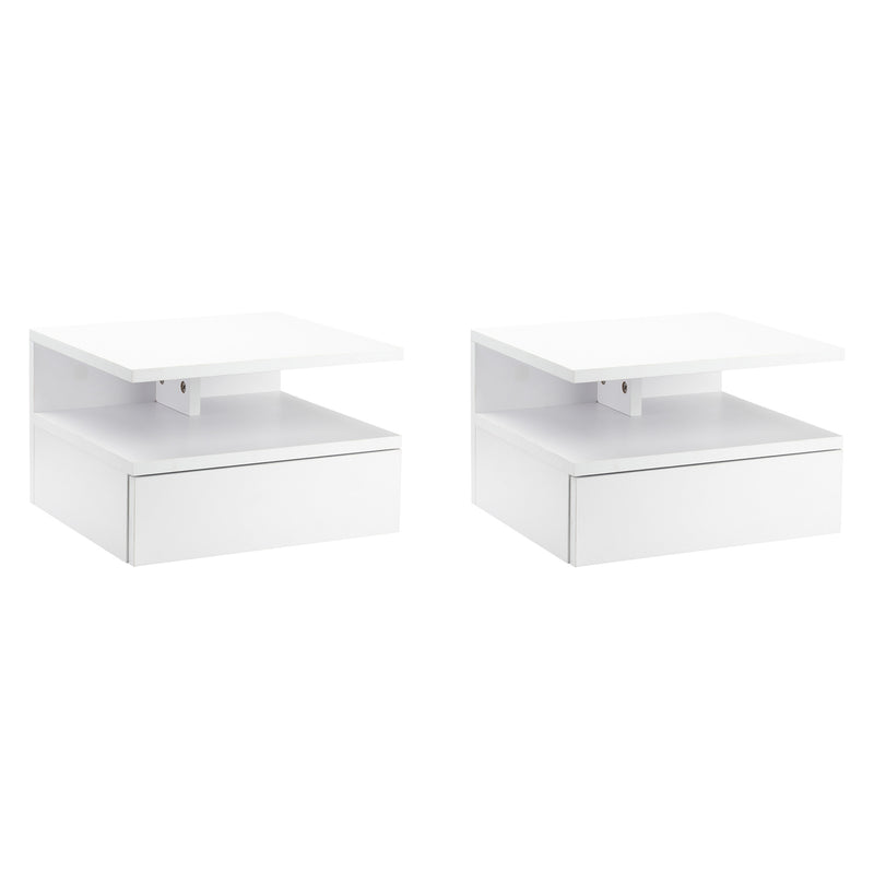 HOMCOM Floating Nightstand Set of 2, Wall Mounted Bedside Cabinet with Drawer