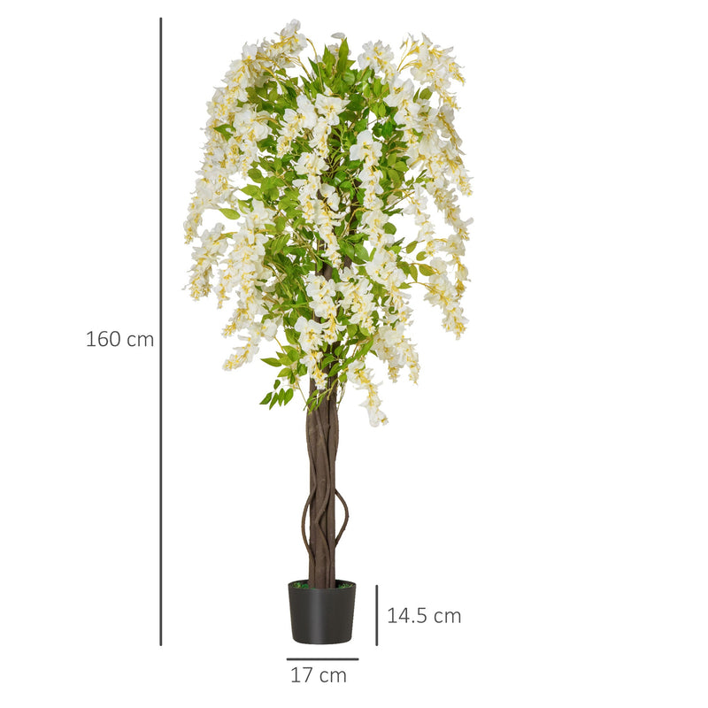HOMCOM Artificial Realistic White Wisteria Tree for Indoor Outdoor Décor, 160cm
