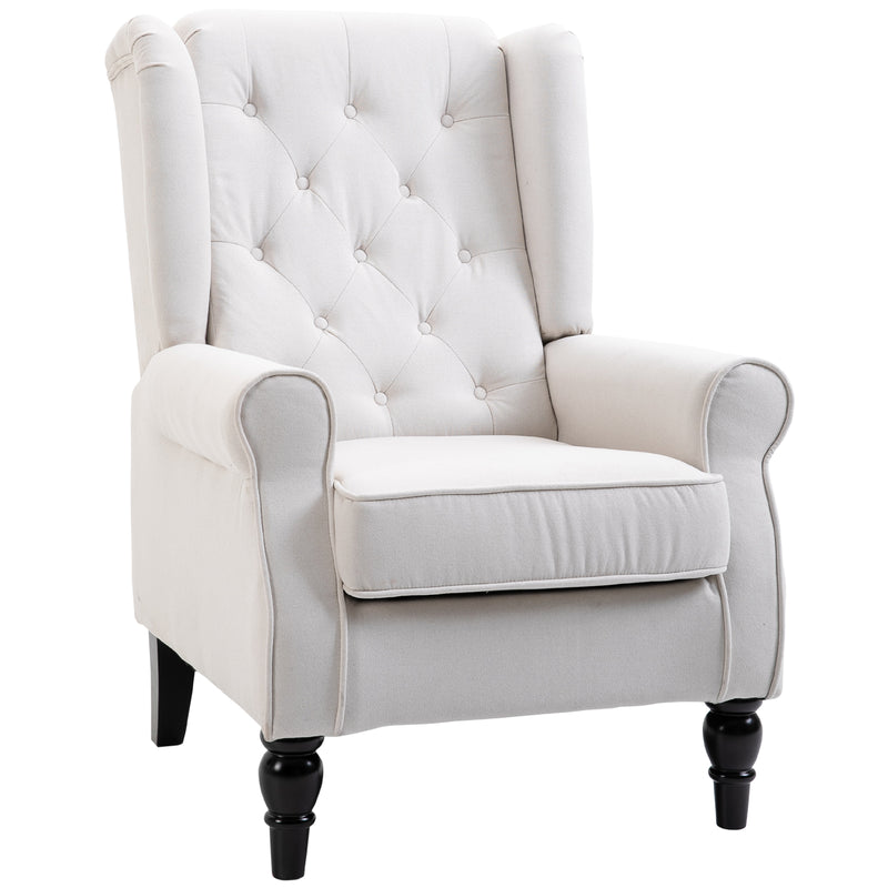 HOMCOM Retro Accent Chair, Wingback Armchair with Wood Frame Button Tufted Design for Living Room Bedroom, Cream White
