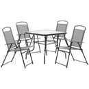 Outsunny 5 Piece Garden Dining Furniture Set w/ 4 Folding Chairs & Parasol Hole