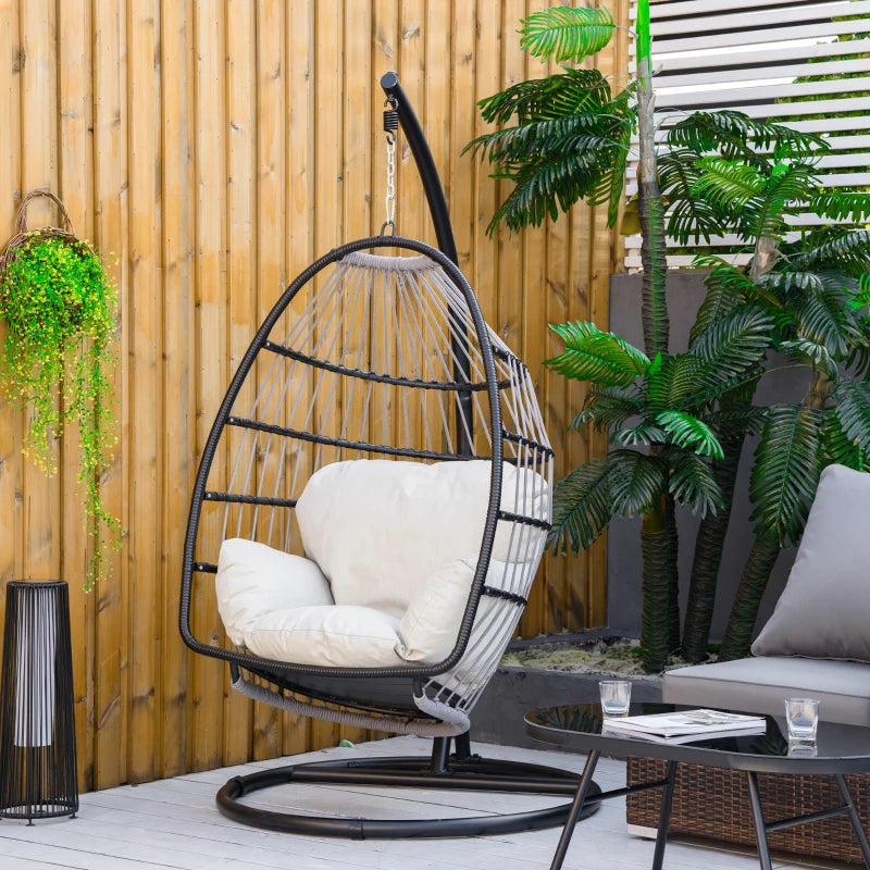 Outsunny Rattan Hanging Egg Chair Black
