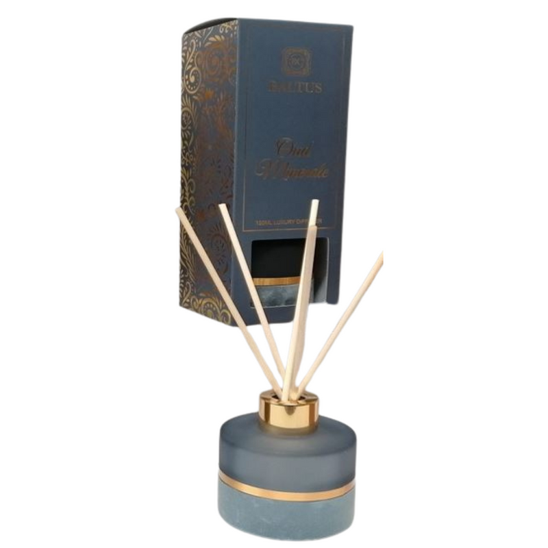 Navy Blue Frosted Reed Diffuser with Velvet Wrap Scented Oud Mine