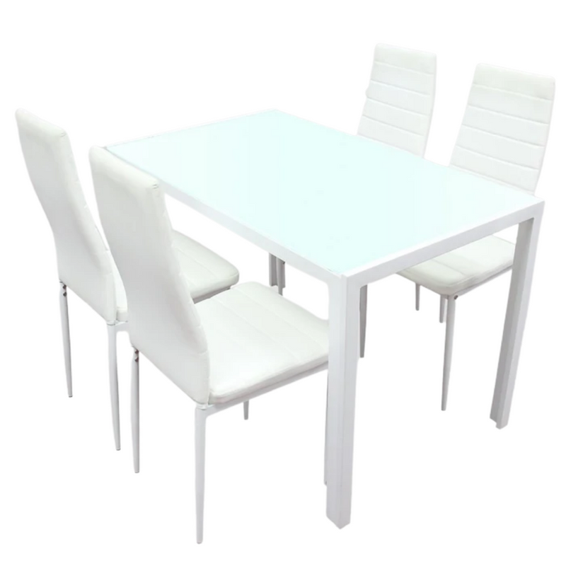 Lewis's 5 Piece Berlin Glass Dining Table & White Faux Leather Chairs Set Kitchen