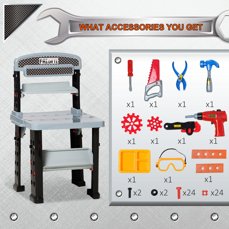 Kids Toy Workbench Set Pretend Play w/ Realistic Tools Electric Drill