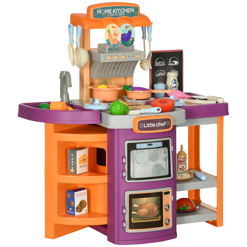 AIYAPLAY 49 Pieces Toy Kitchen, Children Trolley w/ Spray Effect, Running Water
