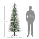 HOMCOM Pencil Snow Christmas Tree Flocked 6' with Realistic Cypress Branches