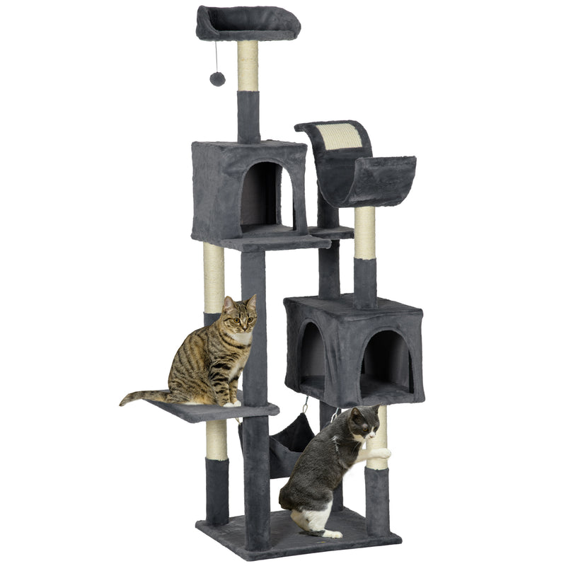 PawHut 177cm Cat Tree for Indoor Cats, Modern Cat Tower with Hammock - Dark Grey
