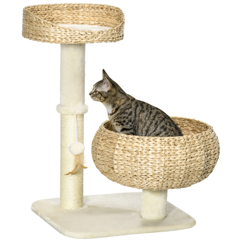 PawHut 72cm Cat Activity Centre w/ Two Bed, Toy Ball, Sisal Scratching Post