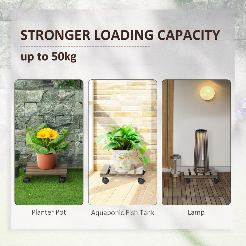 Outsunny 2 Pack Plant Stand with Wheels Mobile Flowerpot Holder for Indoor & Outdoor Use