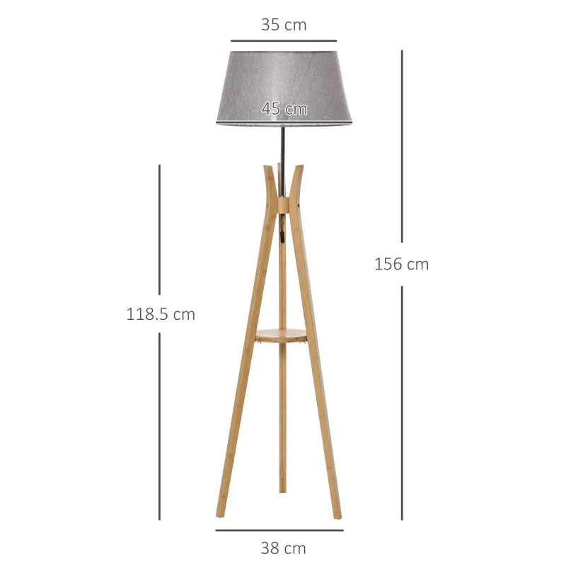 Tripod Floor Lamp with Shade 156cm - Wood & Grey