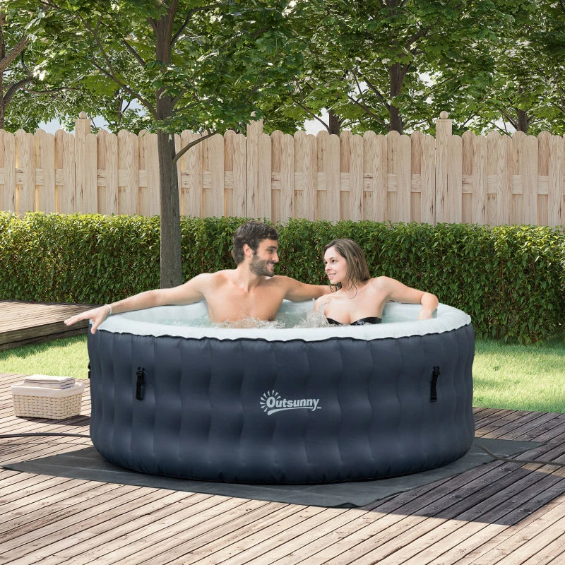 Outsunny Inflatable Hot Tub Spa Round with Cover for 4 People 180cm - Dark Blue