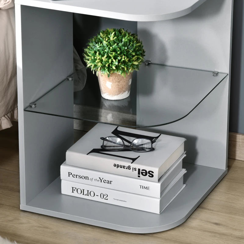 HOMCOM Modern Side Table with 2 Shelves Grey