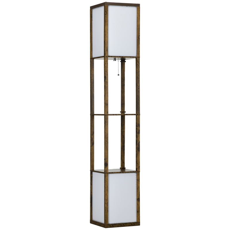 HOMCOM Shelf Floor Lamp with Dual Light, for Living Room, Bedroom, Brown